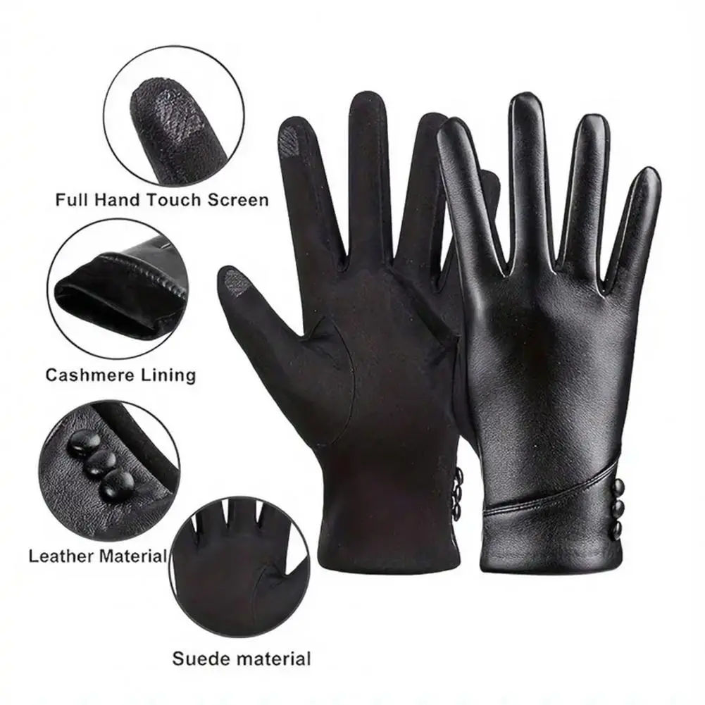 Women's Sheepskin Gloves Fashion Color Leather Simple Style Wool Lining Spring and Autumn Warmth Finger Gloves