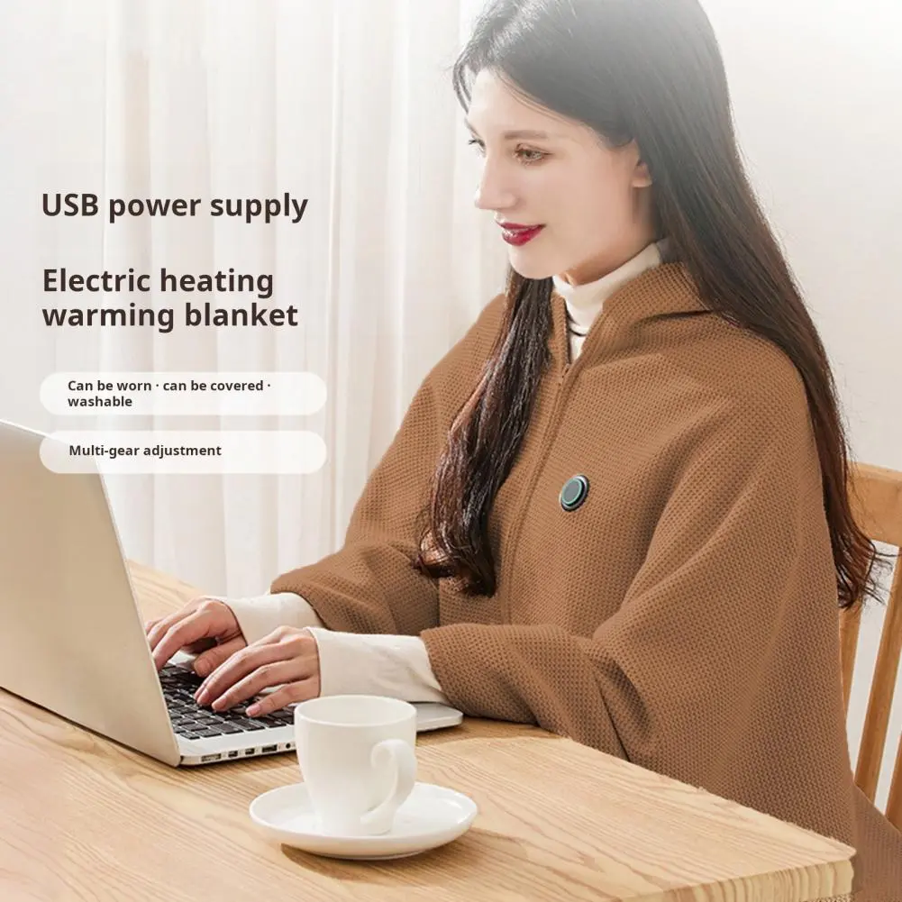 Practical Layering Option for Warmth Usb Blanket Shawl for Women with 3 Heating Portable Electric Body Warming Cloak Soft Zipper