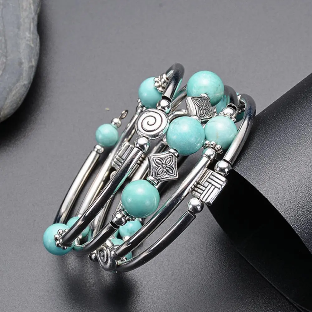 Vintage Bracelet Vintage Style Multi-layered Faux Turquoise Bracelet with Charms Adjustable Bangle for Anniversary Birthday Gift