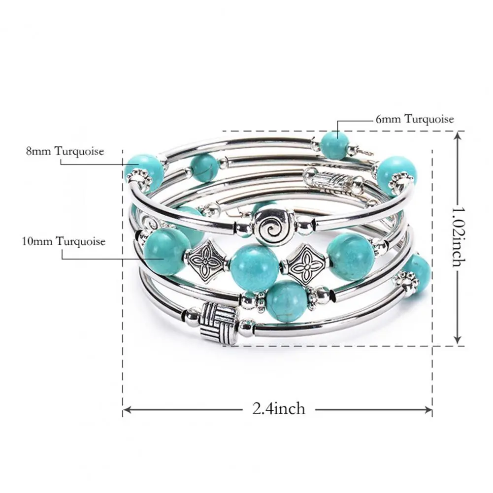 Vintage Bracelet Vintage Style Multi-layered Faux Turquoise Bracelet with Charms Adjustable Bangle for Anniversary Birthday Gift