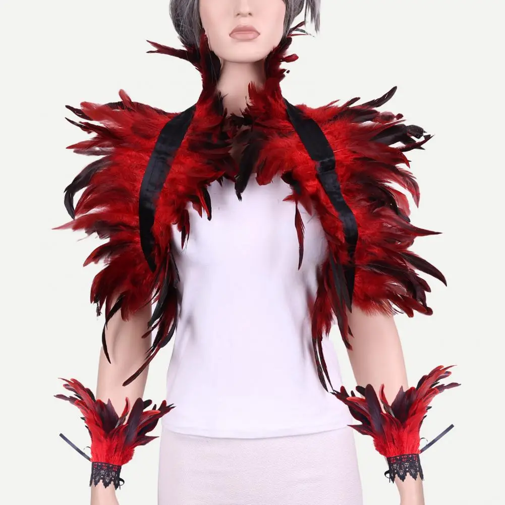 Adjustable Velvet Strap Shawl Style Feather Shawl with Wrist Ring Lace Detailing for Stage Performance Halloween Cosplay for A