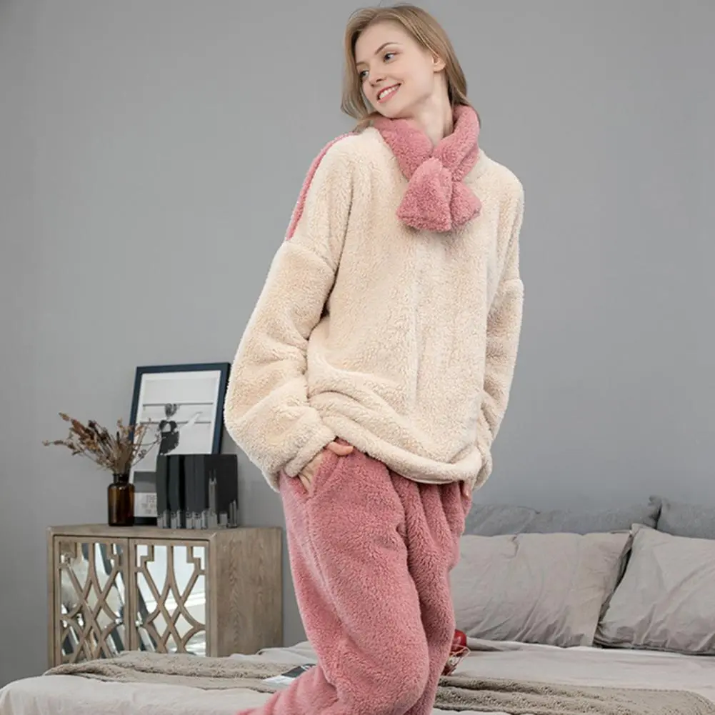 Autumn Women Solid Warm 3 Piece Sets Thicken Velvet Ribbed Fleece Set Pullover And Pants Women Casual Pajama Sets 2025