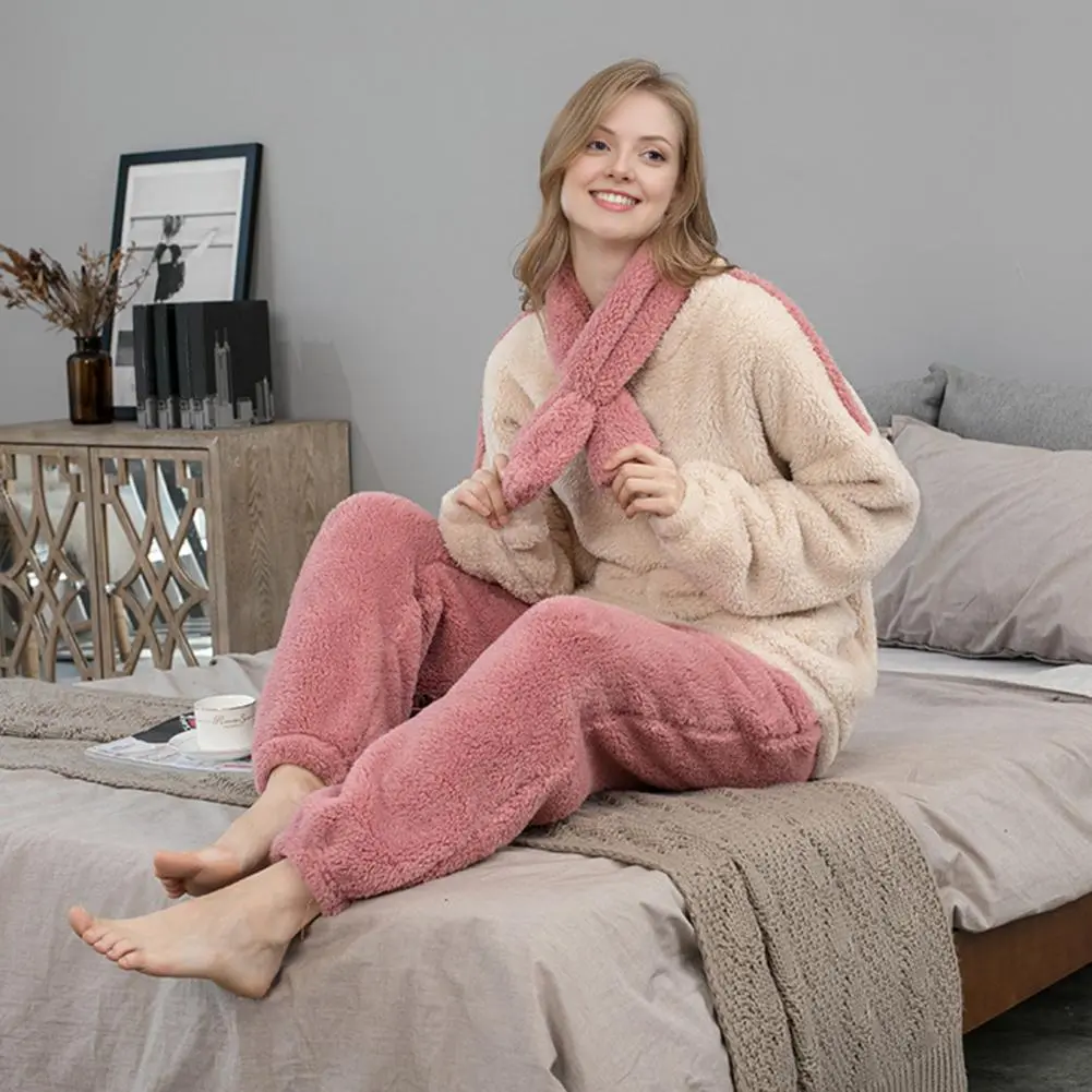 Autumn Women Solid Warm 3 Piece Sets Thicken Velvet Ribbed Fleece Set Pullover And Pants Women Casual Pajama Sets 2025