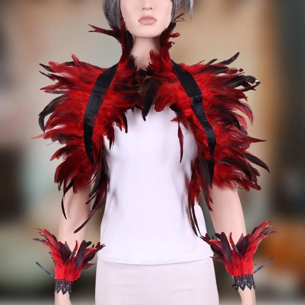 Adjustable Velvet Strap Shawl Style Feather Shawl with Wrist Ring Lace Detailing for Stage Performance Halloween Cosplay for A