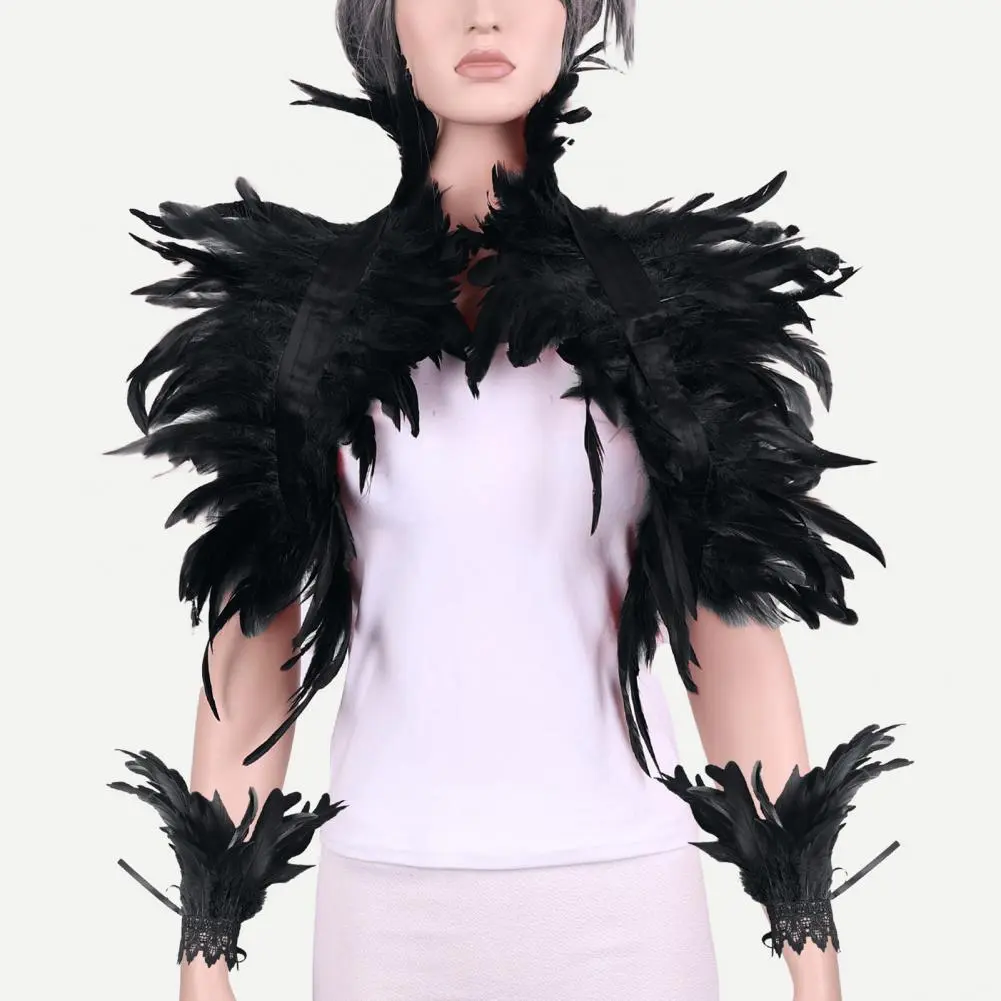 Adjustable Velvet Strap Shawl Style Feather Shawl with Wrist Ring Lace Detailing for Stage Performance Halloween Cosplay for A
