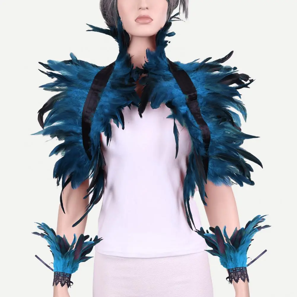Adjustable Velvet Strap Shawl Style Feather Shawl with Wrist Ring Lace Detailing for Stage Performance Halloween Cosplay for A