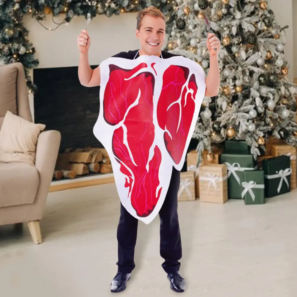 Realistic Steak Outfit Halloween Party Cosplay Costume Fake Steak Neck-hanging Performance Clothing Bright Color Loose Stage