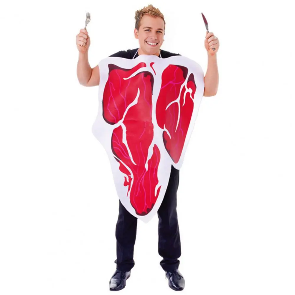 Realistic Steak Outfit Halloween Party Cosplay Costume Fake Steak Neck-hanging Performance Clothing Bright Color Loose Stage