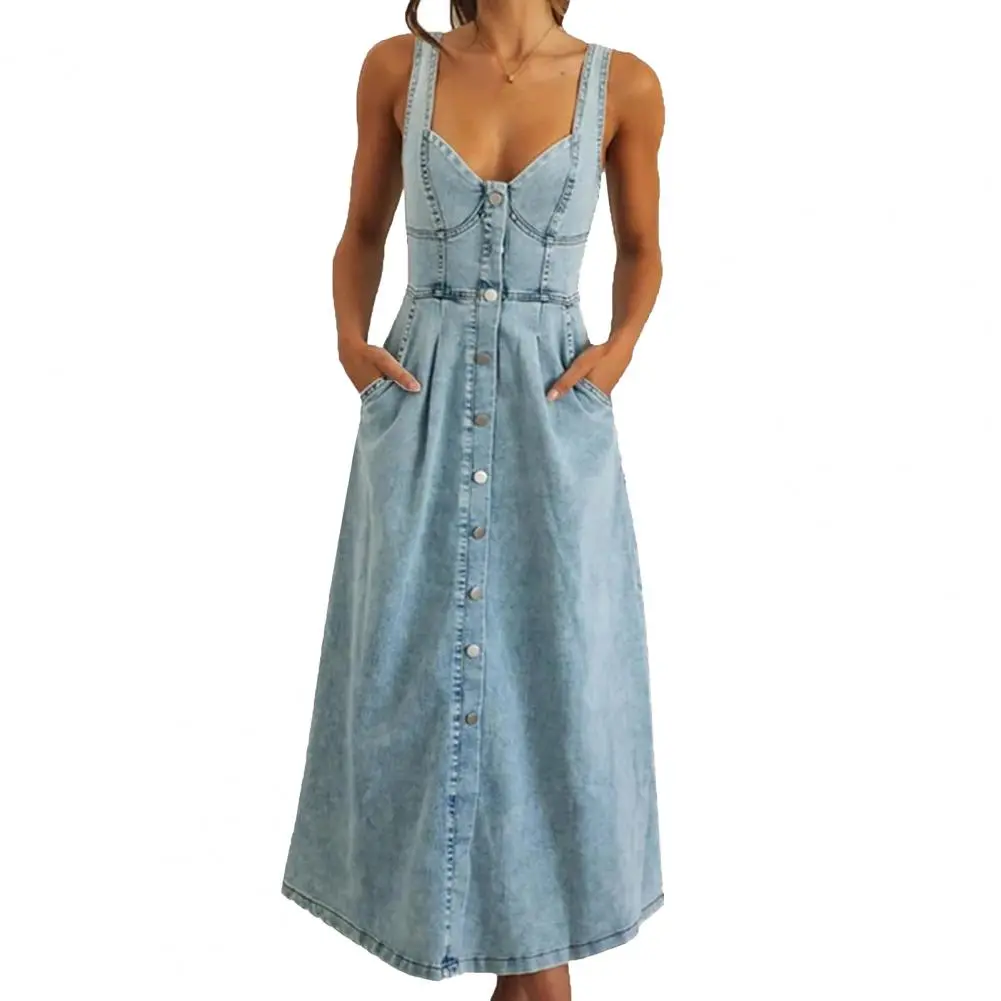 Button Strapless Denim Dress with Pockets Summer Dresses For Women Sleevless Slim Sexy Beach Female Fashion Vestidos Femme 2025