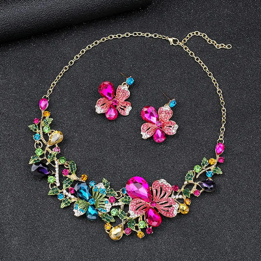 Jewelry Classice Fashion Women's Wedding Jewelry Sets Colorful Enamel Flower Necklace With Earring Accessory