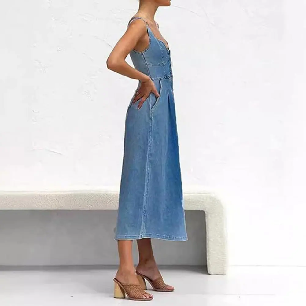 Button Strapless Denim Dress with Pockets Summer Dresses For Women Sleevless Slim Sexy Beach Female Fashion Vestidos Femme 2025