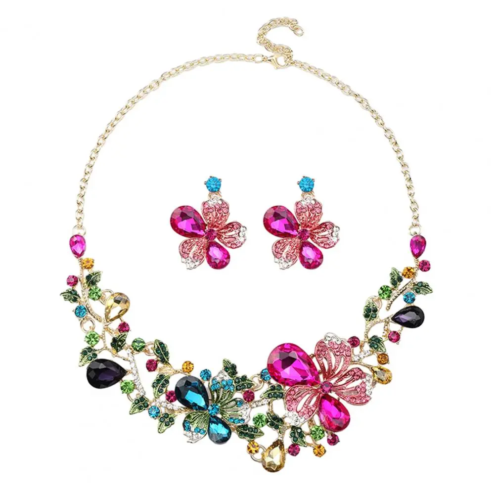 Jewelry Classice Fashion Women's Wedding Jewelry Sets Colorful Enamel Flower Necklace With Earring Accessory