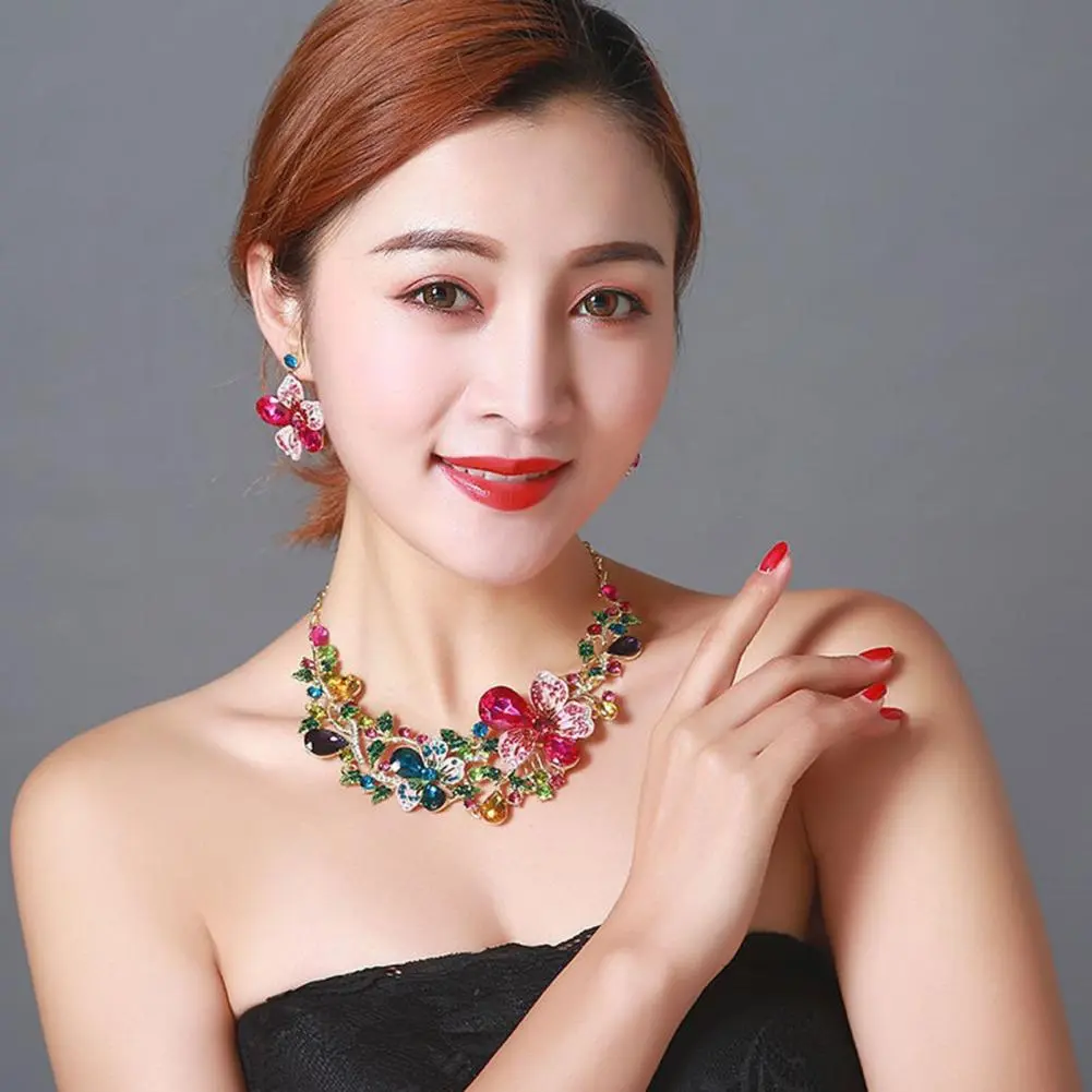 Jewelry Classice Fashion Women's Wedding Jewelry Sets Colorful Enamel Flower Necklace With Earring Accessory