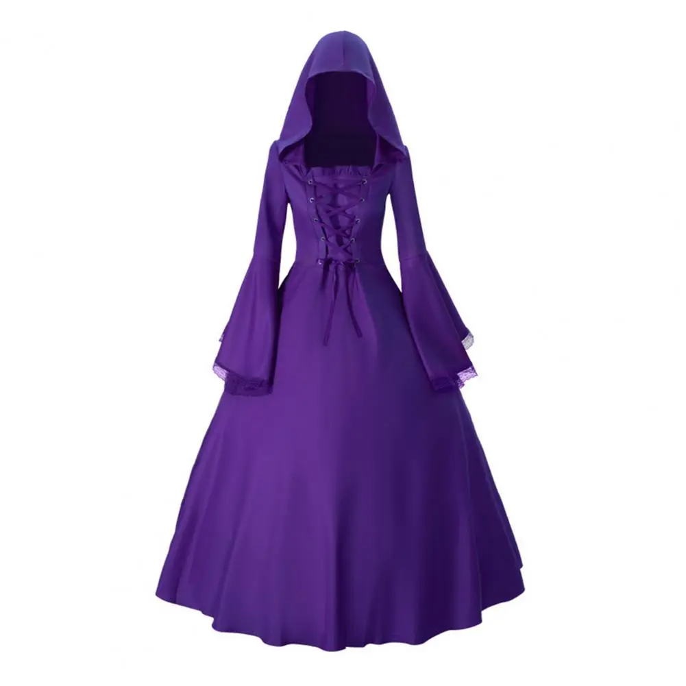 Medieval Cosplay Renaissance Witch Costumes Hooded Robe Lace Up Pullover Long Hoodie Dress Cloak Halloween Party
