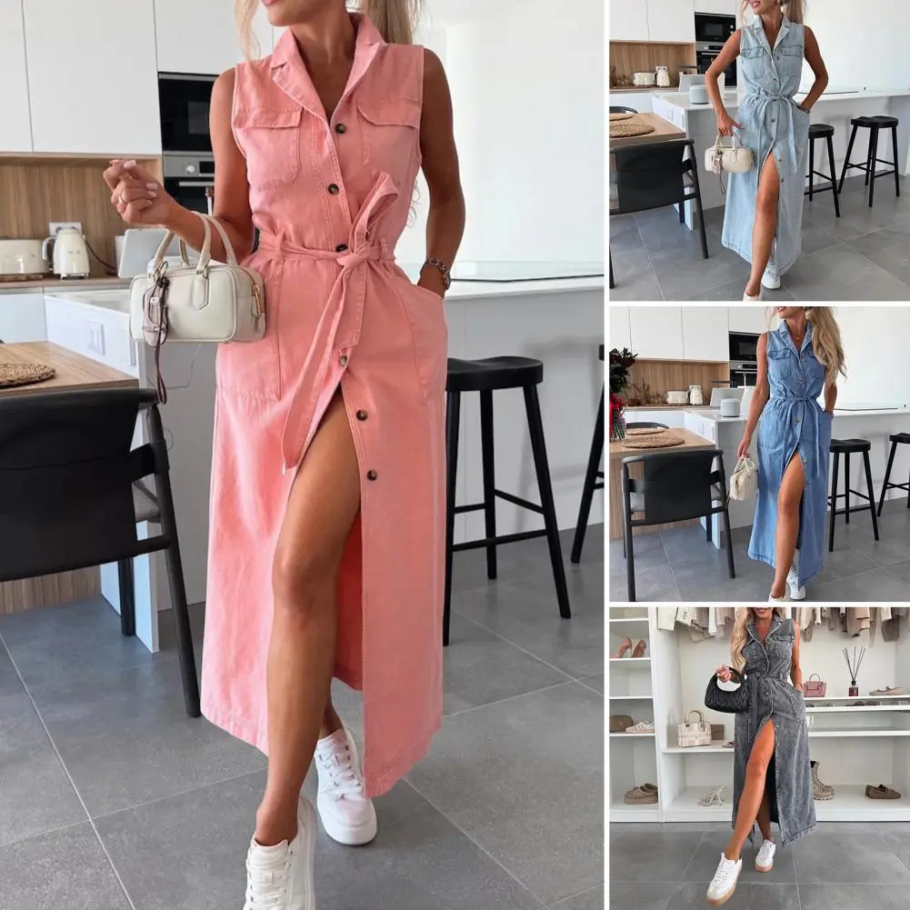Denim Women's Long Summer Dress Vintage A-line Casual Light Midi Dress Short Sleeve Elegant Blue Green Dress for Women 2025