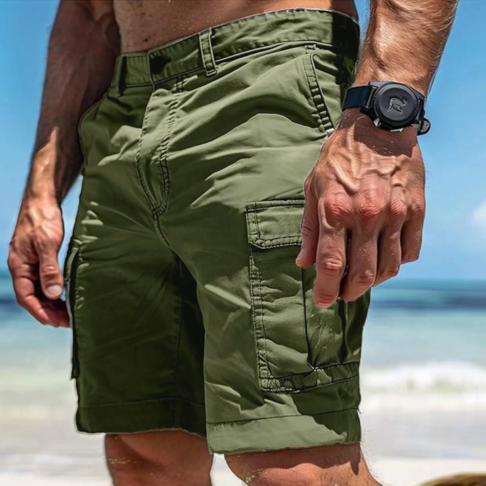 Beachwear Men s Cargo Shorts Loose Casual Below Knee Pants Elastic Waist Plus Size Outdoor Jogging Pants