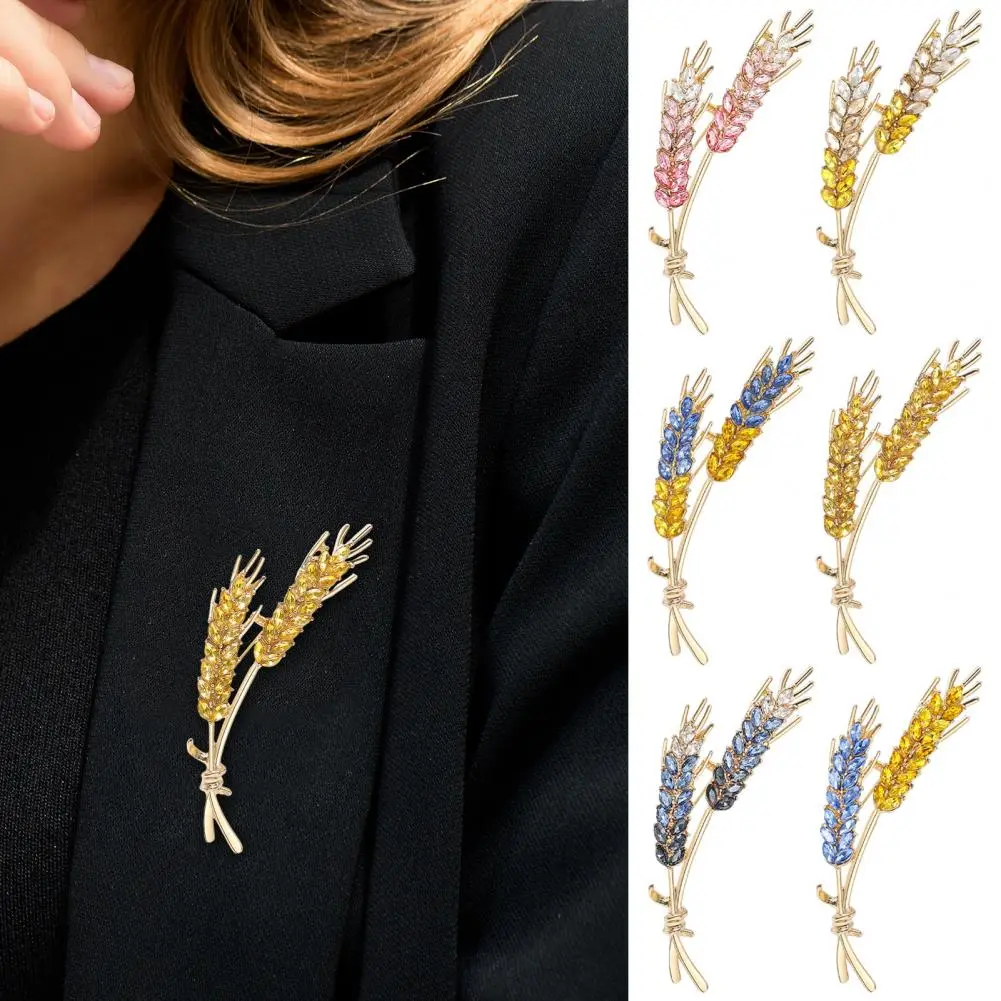 Trendy Rhinestone Wheat Ear Brooches for Women Ukrainian Wheats Pins Enamel Plant Badges Office Party Friend Gifts Accessories