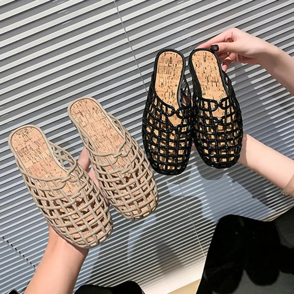 Mesh Woven Shoes Hollow Round Toe Beach Shoes Comfy Plastic Transparent Sandals Women Summer New Weave Flat Sandals Shoes