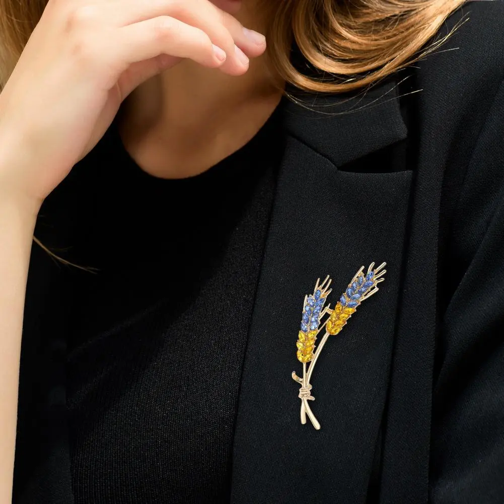 Trendy Rhinestone Wheat Ear Brooches for Women Ukrainian Wheats Pins Enamel Plant Badges Office Party Friend Gifts Accessories