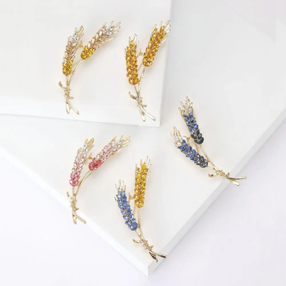 Trendy Rhinestone Wheat Ear Brooches for Women Ukrainian Wheats Pins Enamel Plant Badges Office Party Friend Gifts Accessories