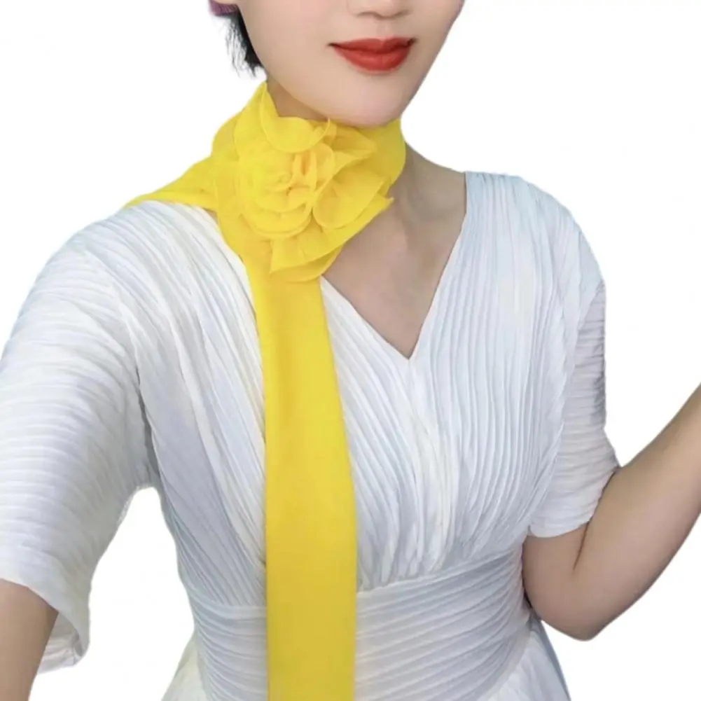 Free Ship Elegant Rose Flower Long Satin Scarf Soft Pure Color Chiffon Neckerchief Collar Decoration Kerchief Chiffon Scarves