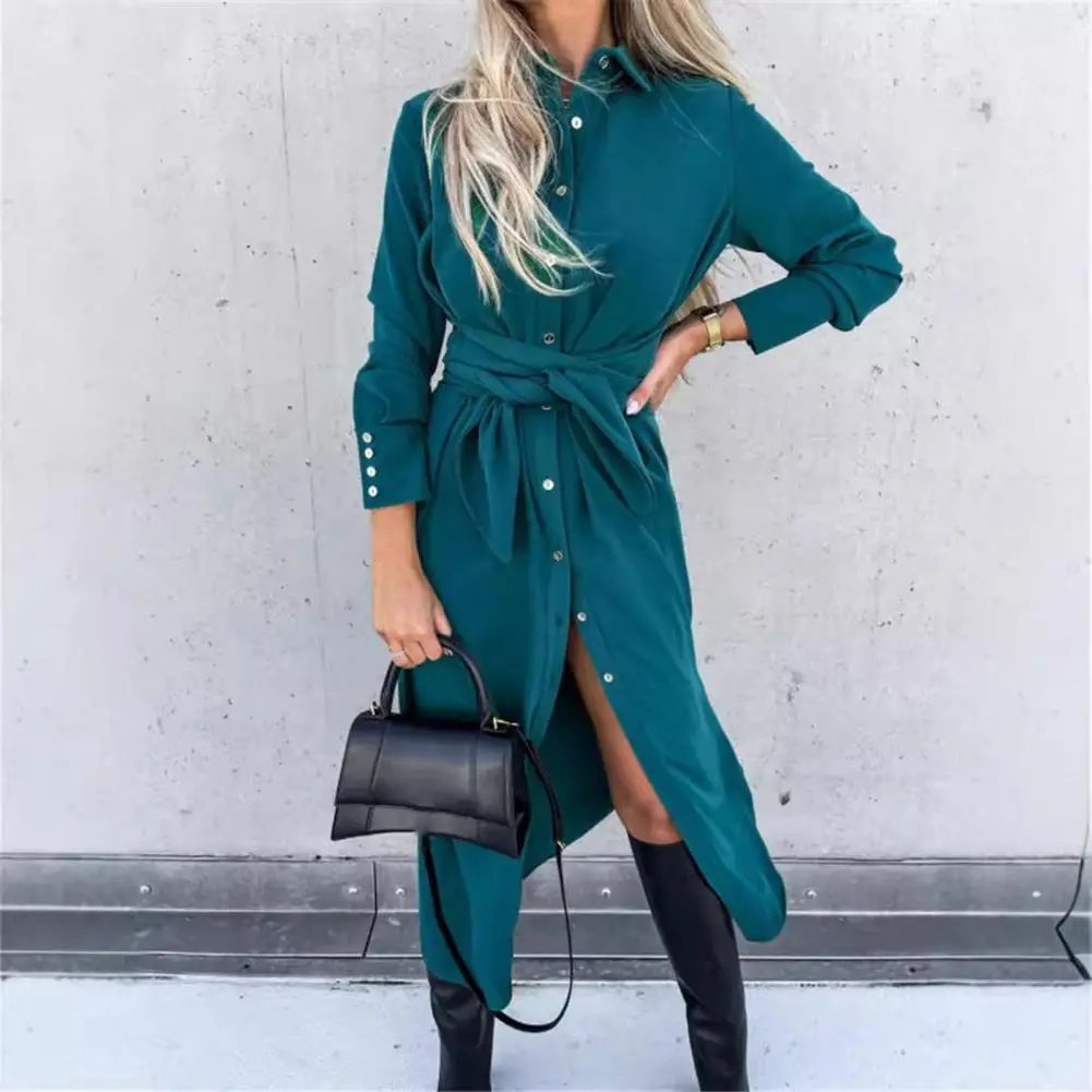 Black Red Maxi Dresses for Women 2025 Spring Summer Clothing Split-side Woman Simple Casual Buttoned Long Shirt Dress
