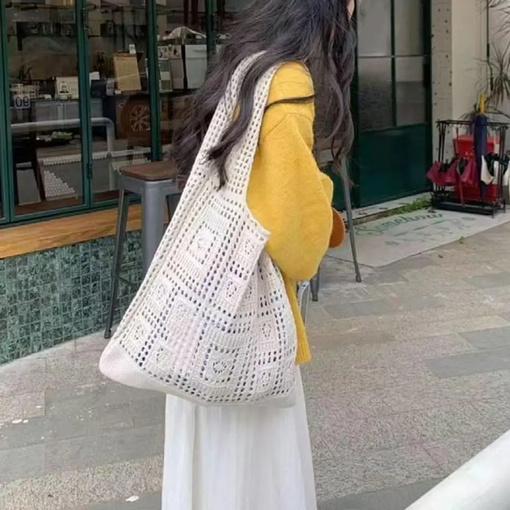 Knitted Shoulder Bag For Women's Leisure Commuting Hollowed Out Large Capacity Woven Handbag