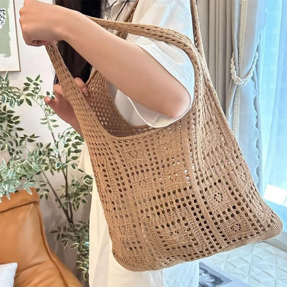 Knitted Shoulder Bag For Women's Leisure Commuting Hollowed Out Large Capacity Woven Handbag