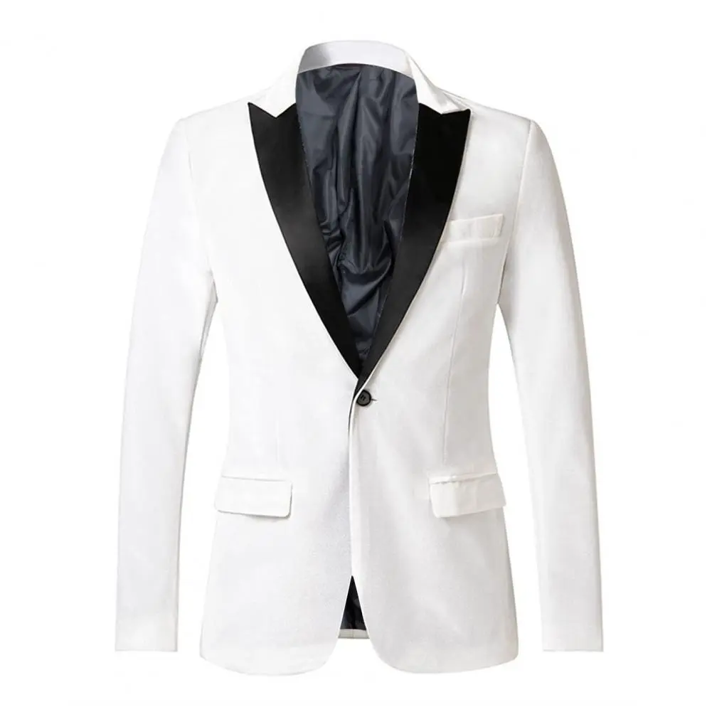 Men Dress Suit Coat Elegant Golden Velvet Suit Coat with Single Button Lapels Long Sleeve Jacket for Business Formal Wear
