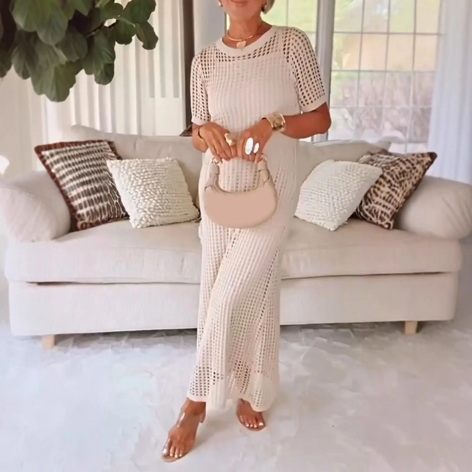 2pcs Set White Elegant Dress and Cover Women Spring Sexy V Neck Hollow Out Party Dress New Boho Loose Long Dress Holiday