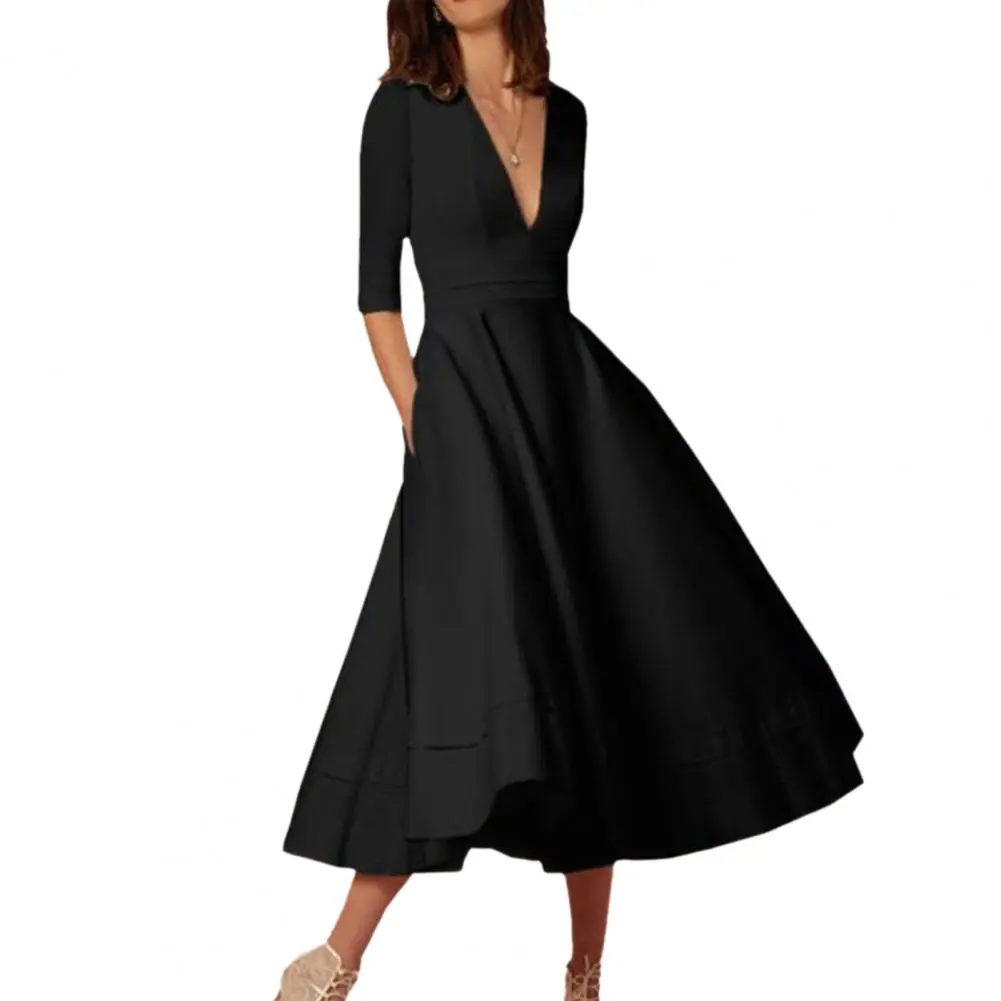 Elegant Office Women's Shirts Dressess Laple Waist Cinching Half Sleeve Pleated Female Robes 2025 Summer Fashion Lady Vestidos