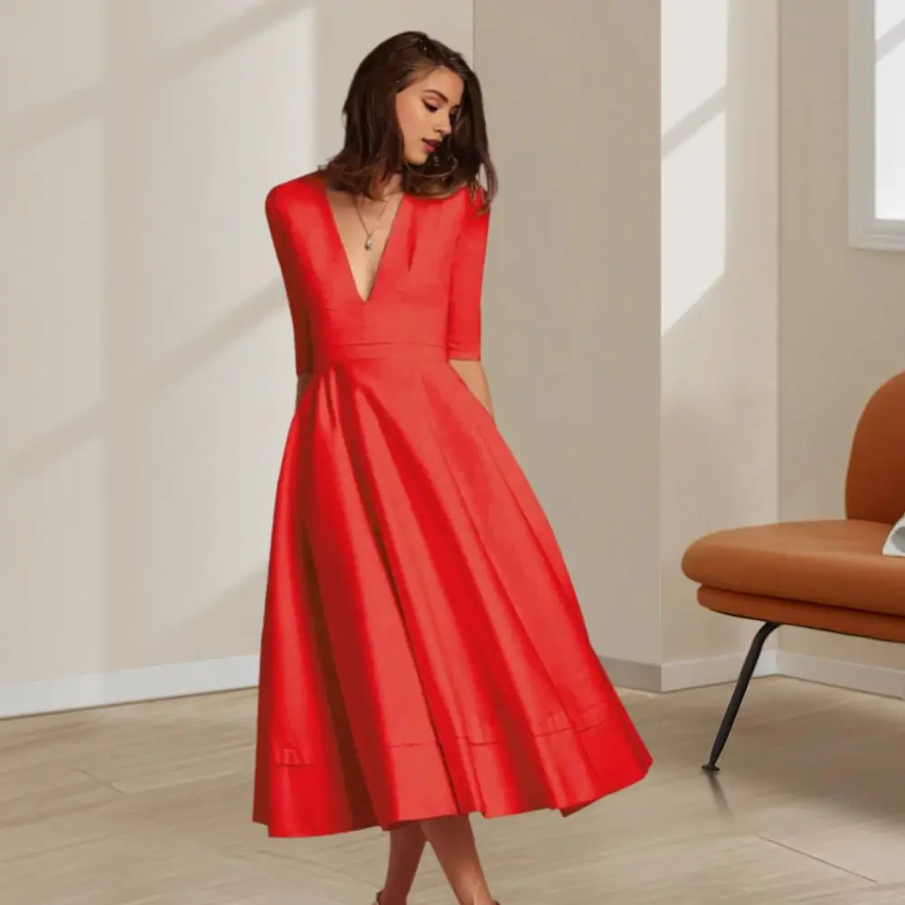 Elegant Office Women's Shirts Dressess Laple Waist Cinching Half Sleeve Pleated Female Robes 2025 Summer Fashion Lady Vestidos
