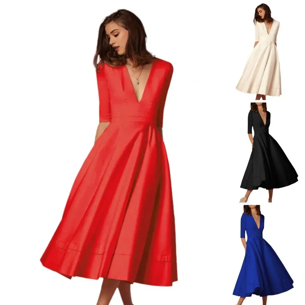 Elegant Office Women's Shirts Dressess Laple Waist Cinching Half Sleeve Pleated Female Robes 2025 Summer Fashion Lady Vestidos