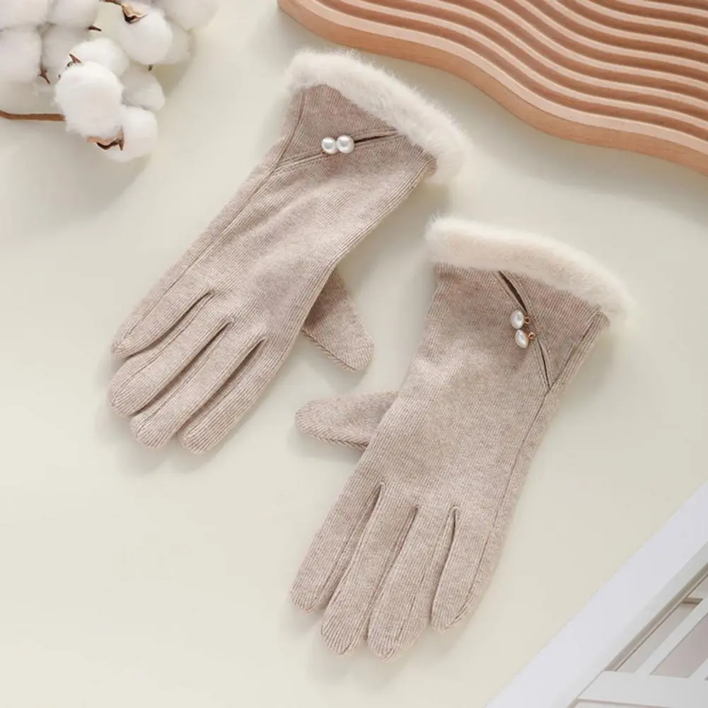 Warm Gloves Stylish Women's Winter Gloves with Touch Screen Windproof Thermal Knitted Gloves for Cold Weather Featuring Fluffy