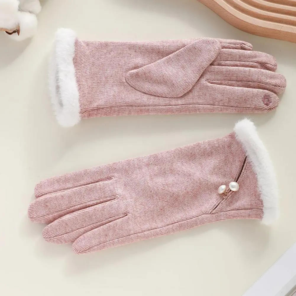 Warm Gloves Stylish Women's Winter Gloves with Touch Screen Windproof Thermal Knitted Gloves for Cold Weather Featuring Fluffy