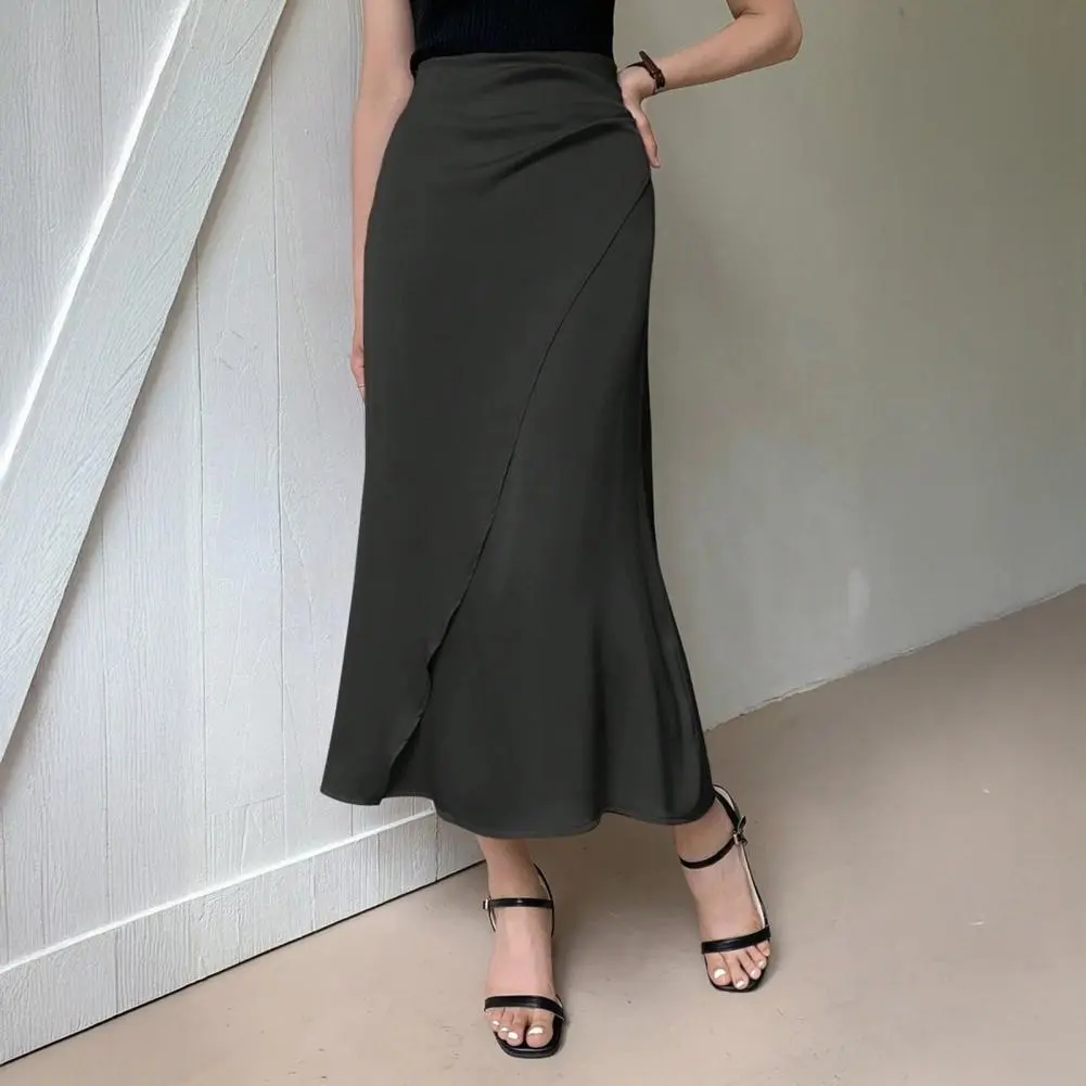 Women's A-line Skirt Elegant Grey Champagne Satin Fishtail Skirt Women Summer Solid Casual Long Skirts for Women