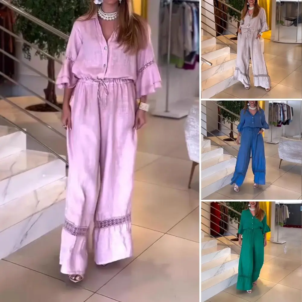 Women's Jumpsuit Solid High Waist Cinching Pockets Wide Leg Bodysuit Lady One Piece Summer Lady Streetwears