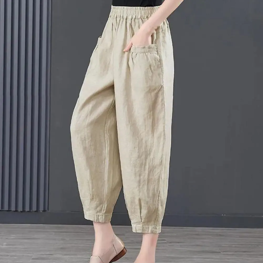 2024 New Summer Casual Loose Oversize Fashion High Waist Pocket Solid Color Versatile Simple Women's Hooded Lantern Pants