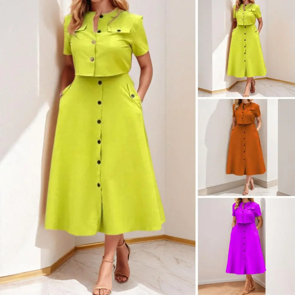 2025 Summer Skirt Sets Fashion 2PCS Women Matching Sets O Neck Short Sleeve Blouse Skirt Trousers Suit Casual Outfits