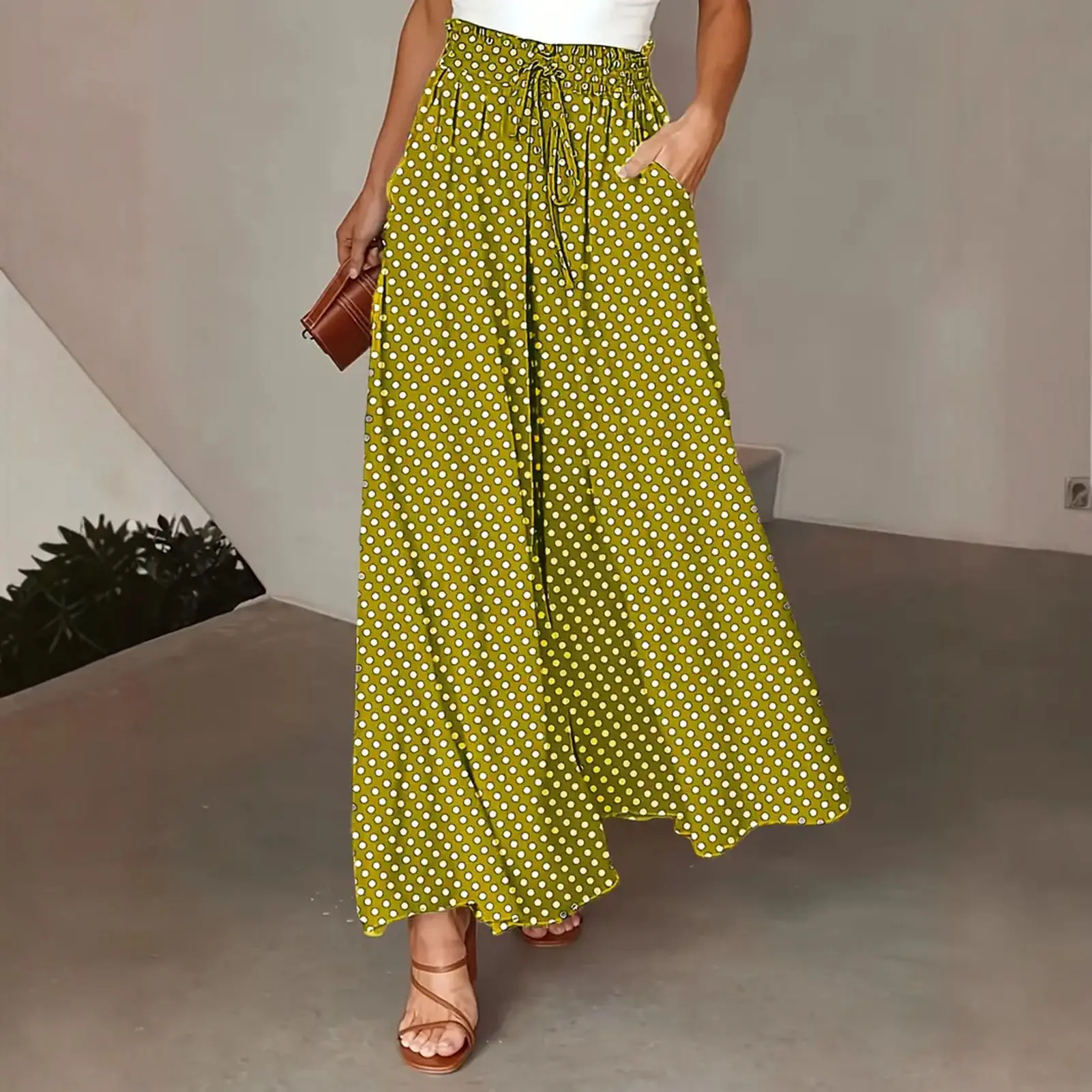 Women's Solid Color Trousers Elastic Belt Wide Leg High Waist Long Culottes vetement femme джинсы женские 2022 тр