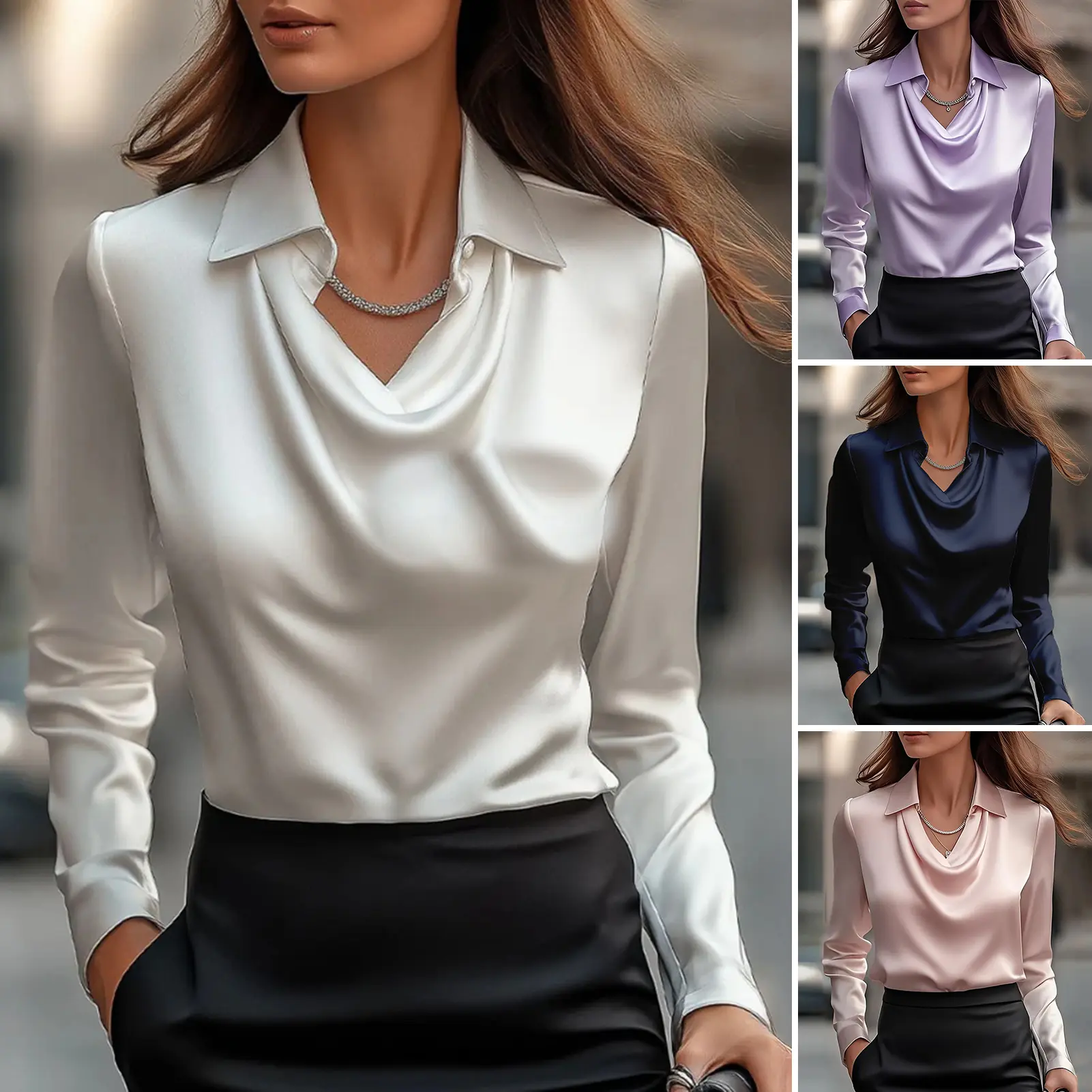 Elegant Office Lady Shirts Blouses Female Shirt Spring Korean Long Sleeve Lapel Swing Collar Casual Summer Fashion Shirts