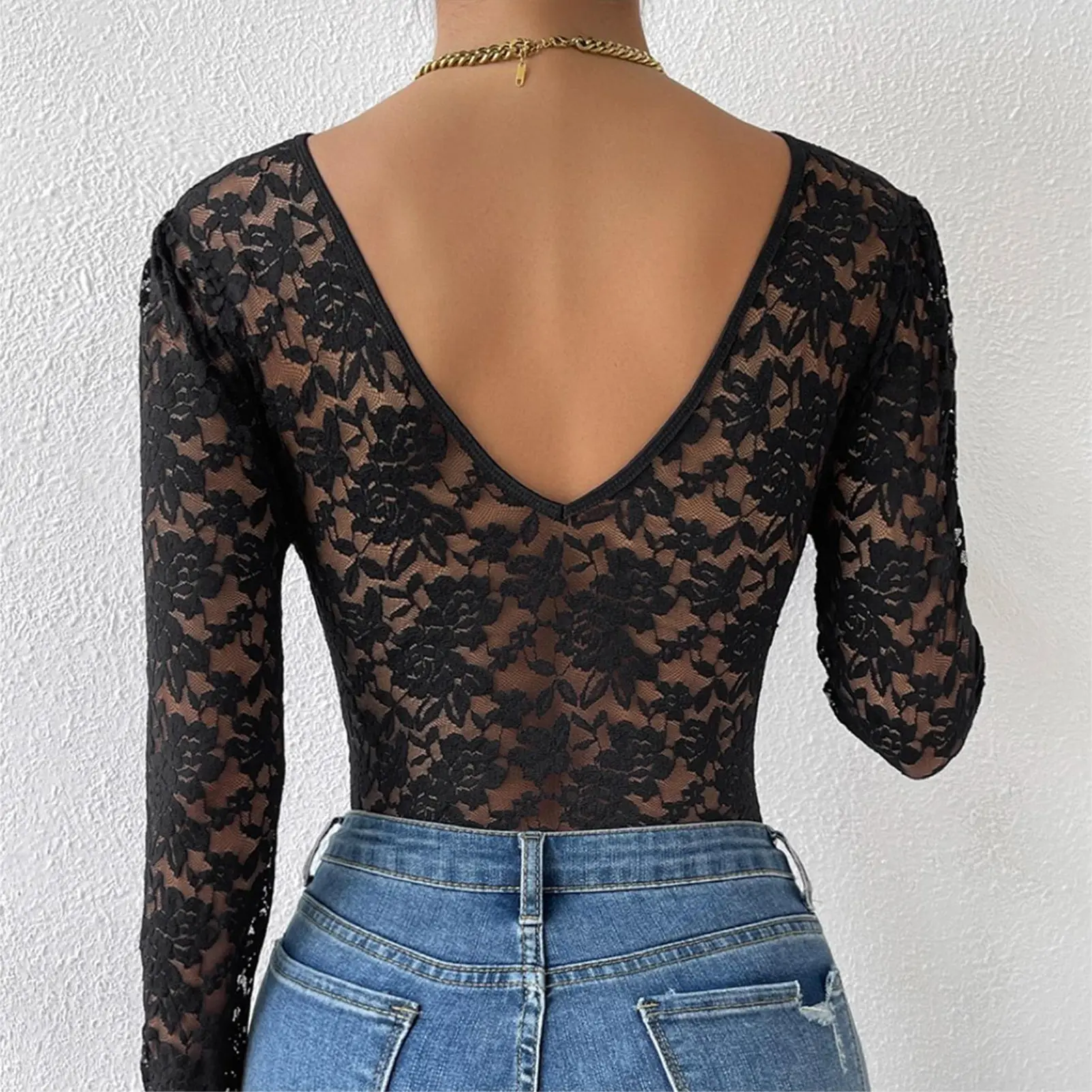 Sexy V Neck Backless Bodysuits Solid White Lace Body Feminino Short Sleeve Streetwear Club Slim Jumpsuit
