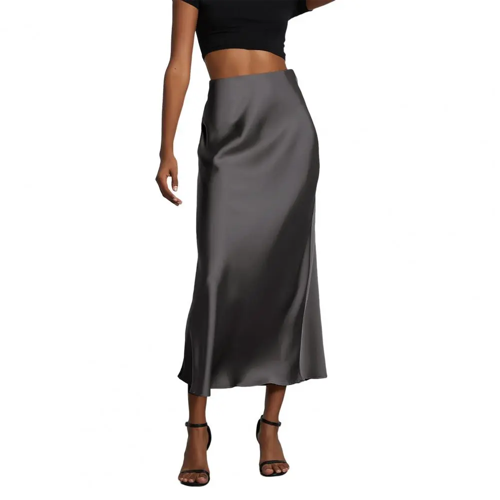 Fashion Satin Party Long Skirt High Waist Solid Color Casual Basic Women Skirts Fishtail Skirt Chic Summer Woman Clothing 2025