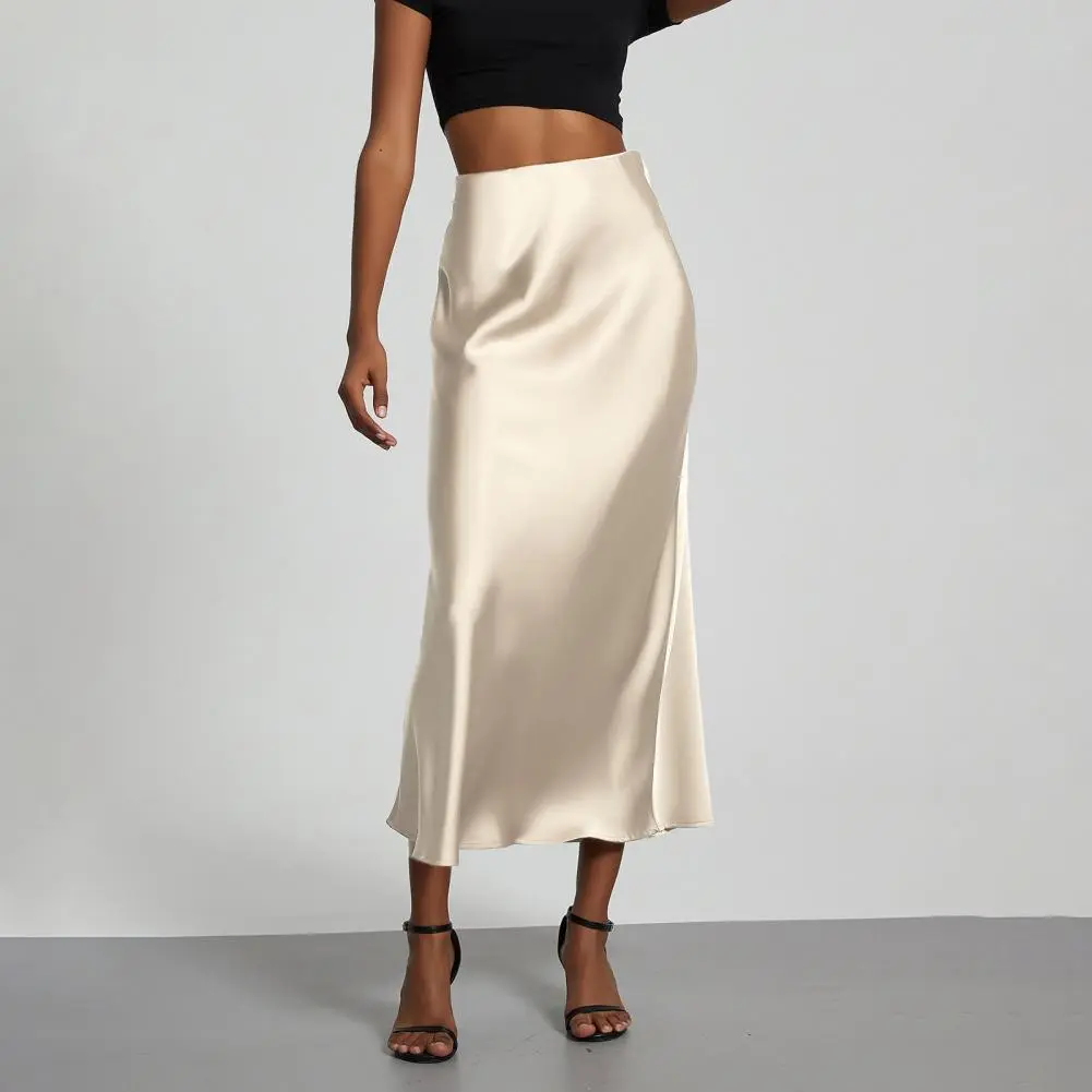 Fashion Satin Party Long Skirt High Waist Solid Color Casual Basic Women Skirts Fishtail Skirt Chic Summer Woman Clothing 2025