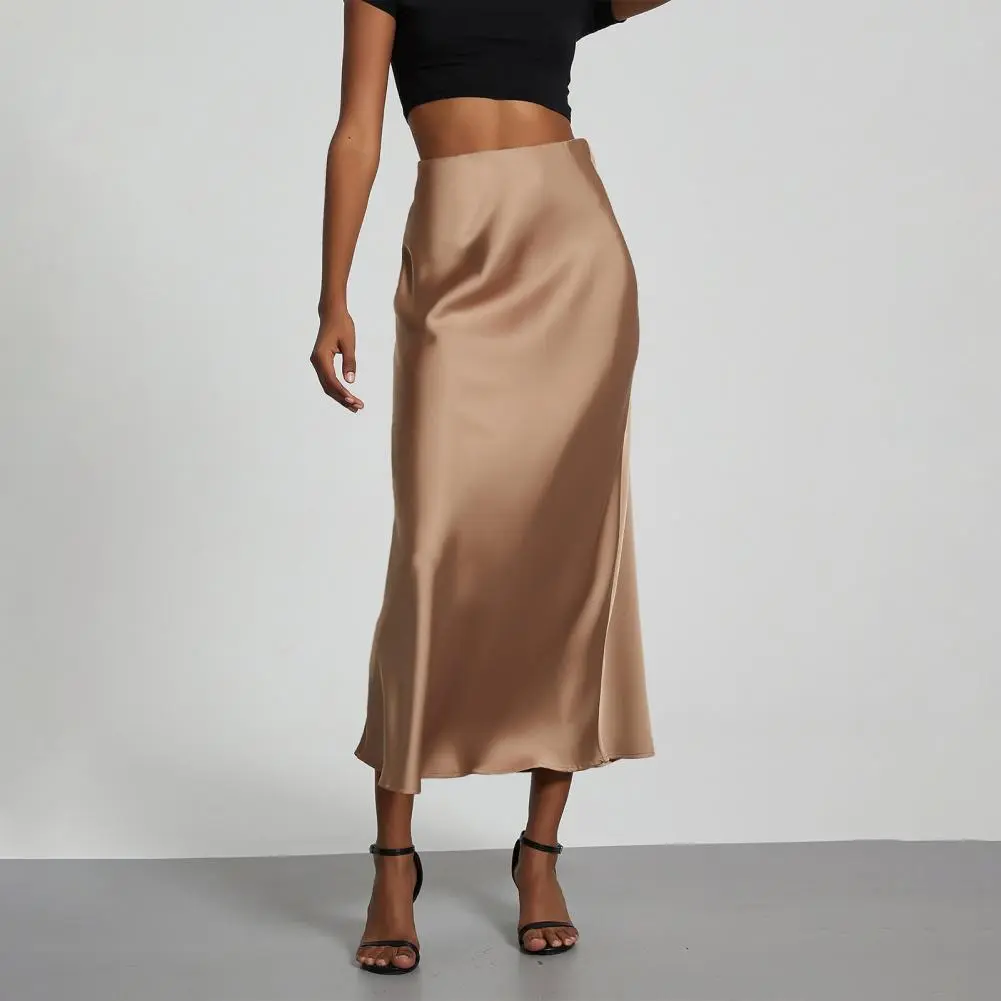 Fashion Satin Party Long Skirt High Waist Solid Color Casual Basic Women Skirts Fishtail Skirt Chic Summer Woman Clothing 2025