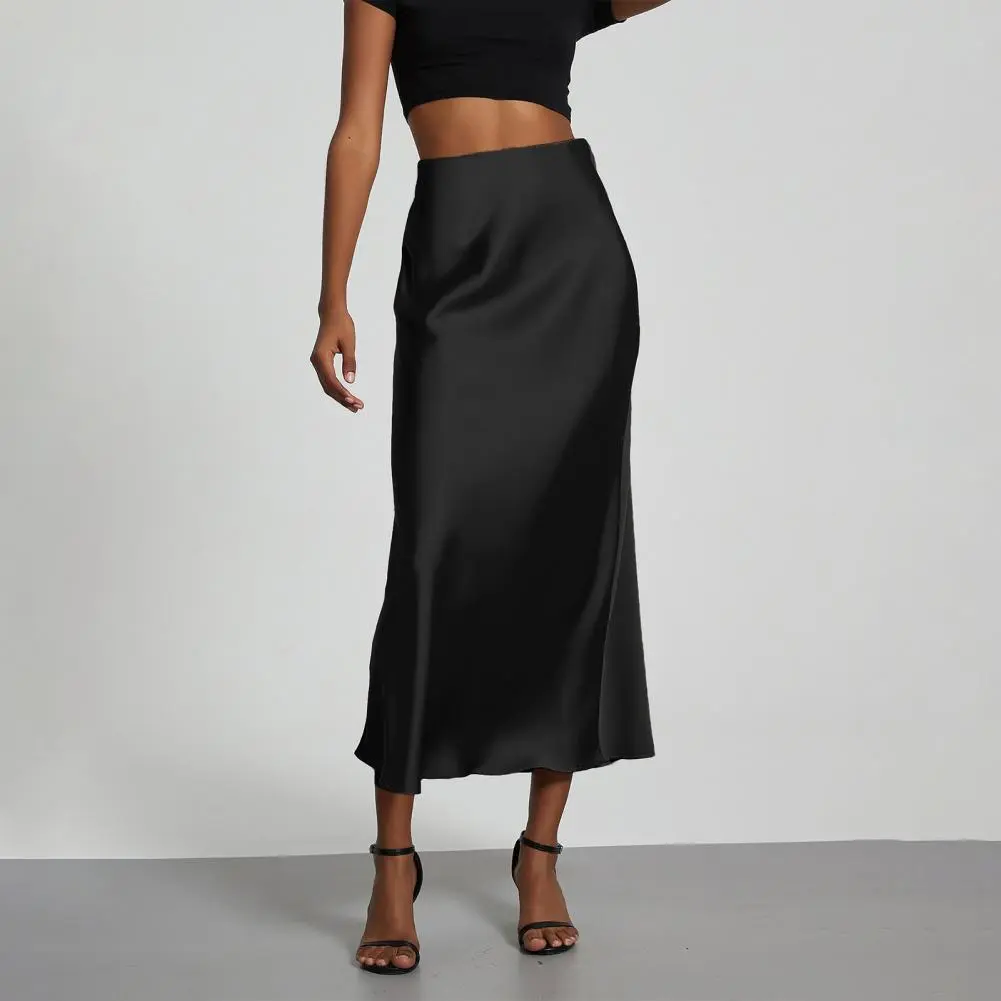 Fashion Satin Party Long Skirt High Waist Solid Color Casual Basic Women Skirts Fishtail Skirt Chic Summer Woman Clothing 2025