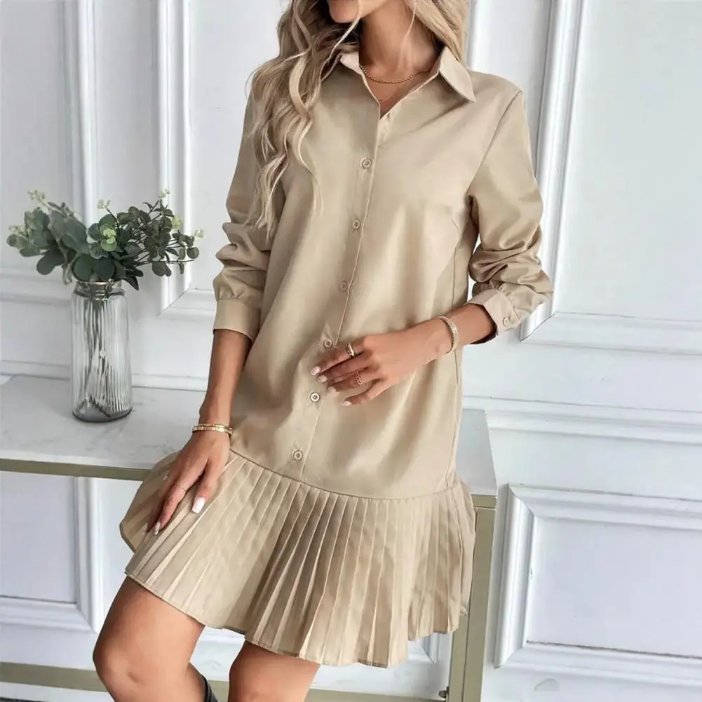 Irregular Ruffled Edge Buttons Long Sleeve Dress Women Chic Pleated Chiffon O Neck Mini Gowns Lady High Street Vestidos 2025