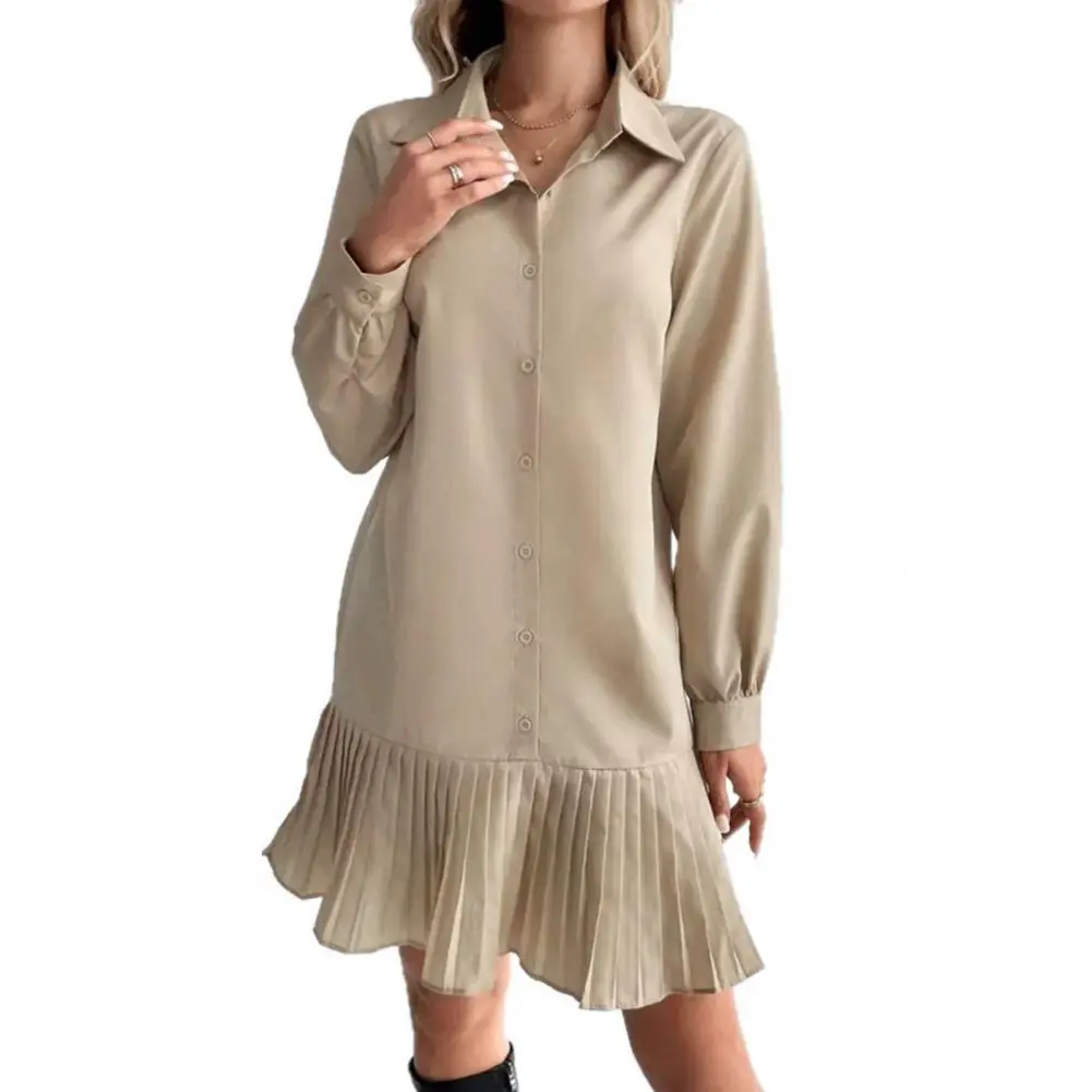 Irregular Ruffled Edge Buttons Long Sleeve Dress Women Chic Pleated Chiffon O Neck Mini Gowns Lady High Street Vestidos 2025