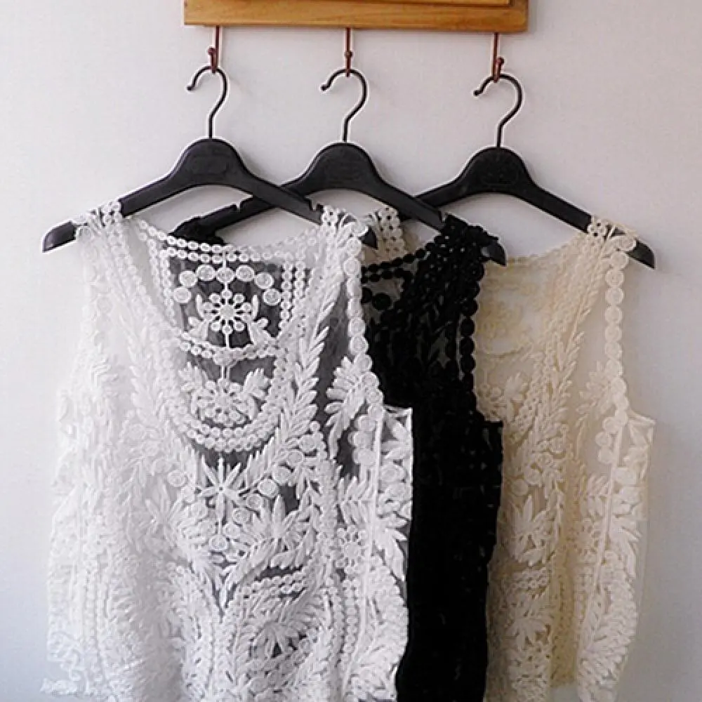 Sweet Camis Lace Tank Top Embroidery Hollow-out Floral Crochet Vest Women's Summer 2025 Top Strap Vest Netting