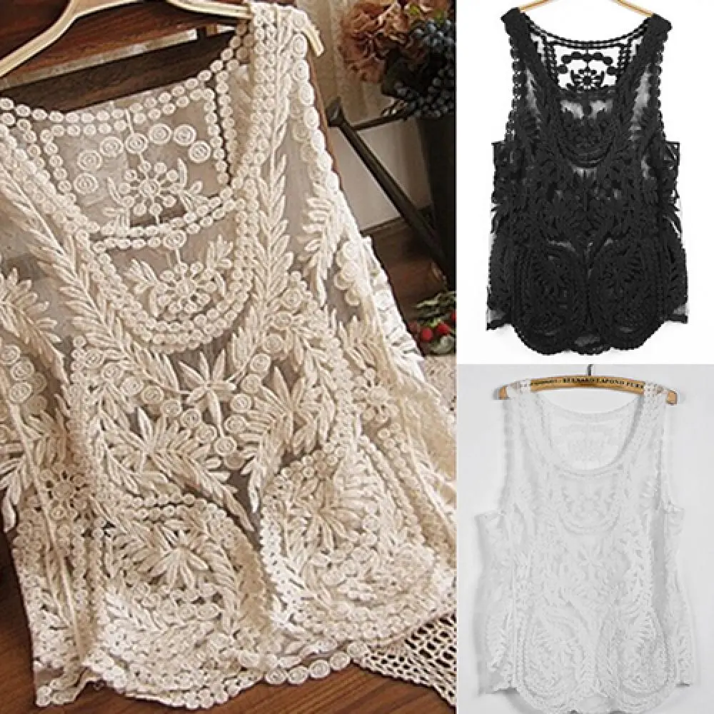 Sweet Camis Lace Tank Top Embroidery Hollow-out Floral Crochet Vest Women's Summer 2025 Top Strap Vest Netting